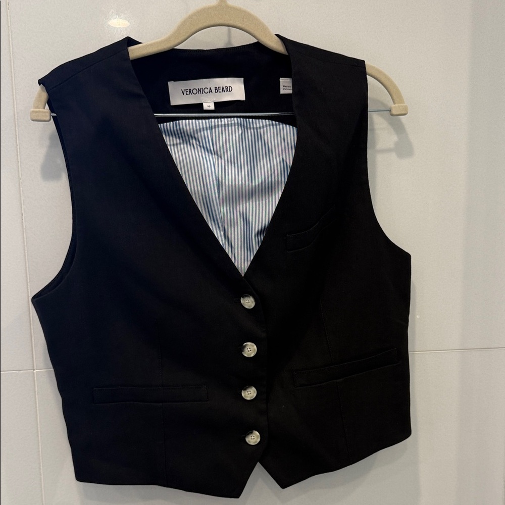 Veronica Beard Classic Black Buttoned Linen Vest